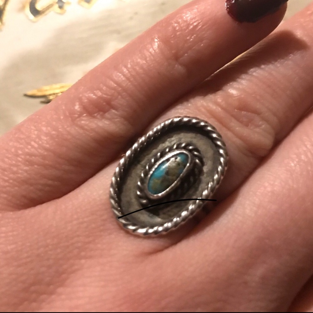 Vintage 40s Native American Turquoise Ring 6 3/4